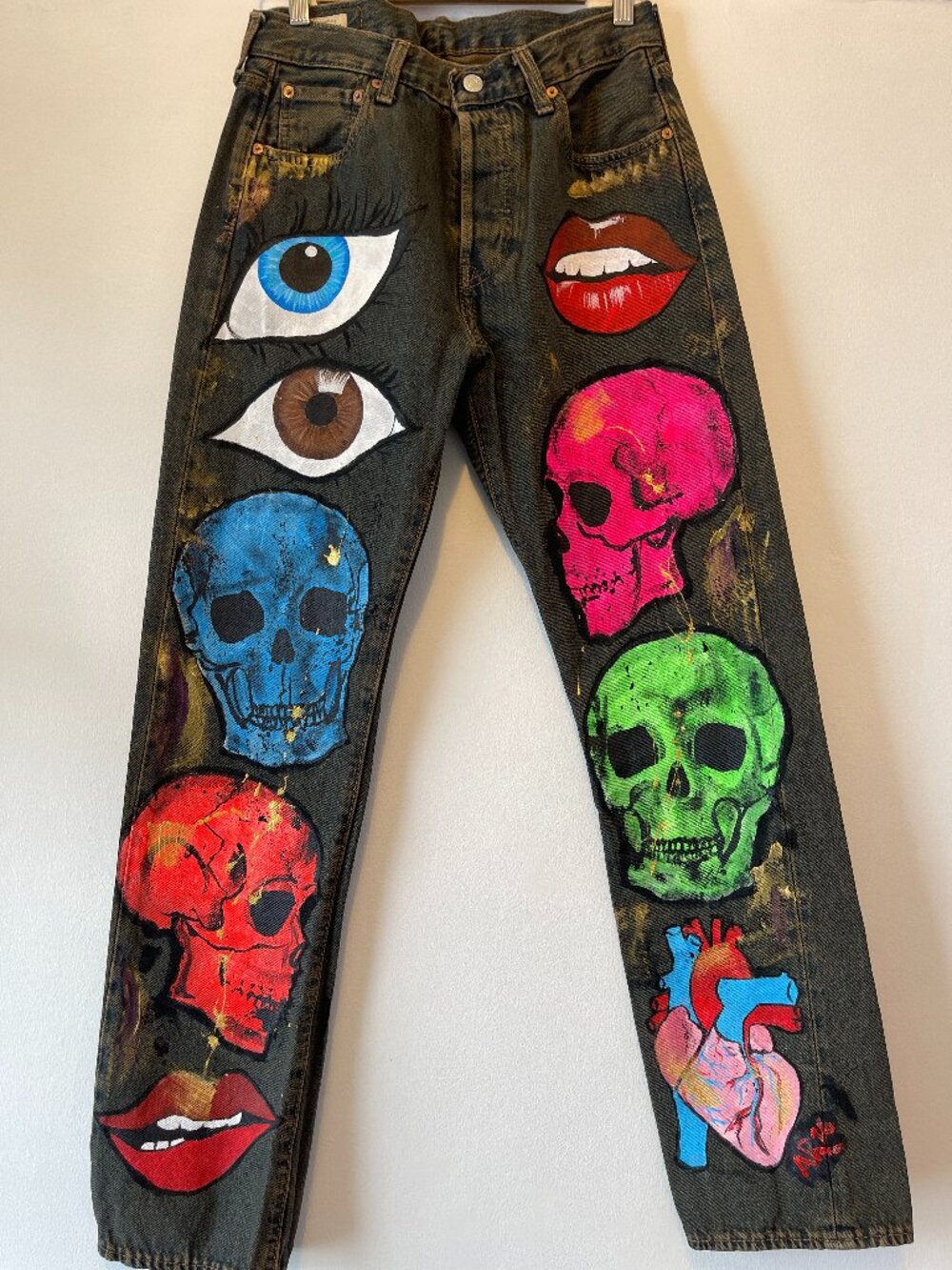 Hand-Painted 501's Jeans Neon Skulls, Levi’s